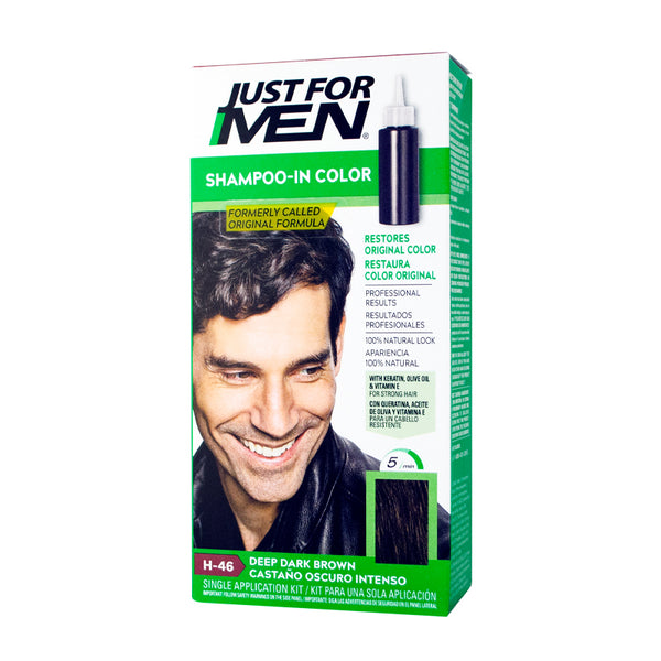 Just For Men Shampoo-In Color (Formerly Original Formula), Mens Hair Color with Keratin and Vitamin E for Stronger Hair - Deep Dark Brown, H-46, Pack of 2