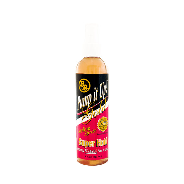 Bronner Bros Pump It Up Gold Spritz - 80% Formula, Alcohol-Free Hair Styling Spritz, Healthy Shine, Long Lasting Hold Haircare