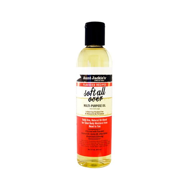 Aunt Jackie's Flaxseed Recipes Soft All Over, Multi-Use Oil for Hair and Body, Enriched with Flaxseed, Avocado, Coconut Oil and Marshmallow Root, Bottle 8 Fl Oz