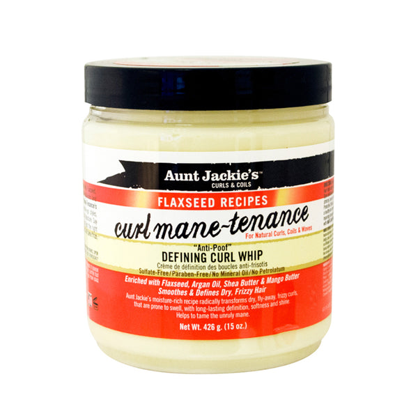 Aunt Jackie's Flaxseed Recipes Curl Mane-tenance Unisex Defining Curl Cream Whip - 15 Oz Orange Jar Haircare Moisturizer, Lightweight Anti-Poof, Hydrating, Enriched with Flaxseed, Argan Oil, Shea Butt