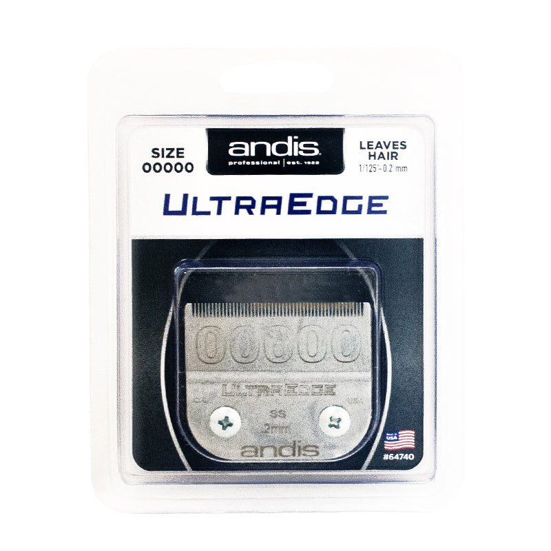 Andis 64740 Ultra Edge Detachable Carbon Steel Clipper Blade - 0.2mm Length, Chrome Finish, Adjustable, Stainless Steel, Extended Edge Life, Deep Bulky Hair Trimming via Closed Cutting Technique