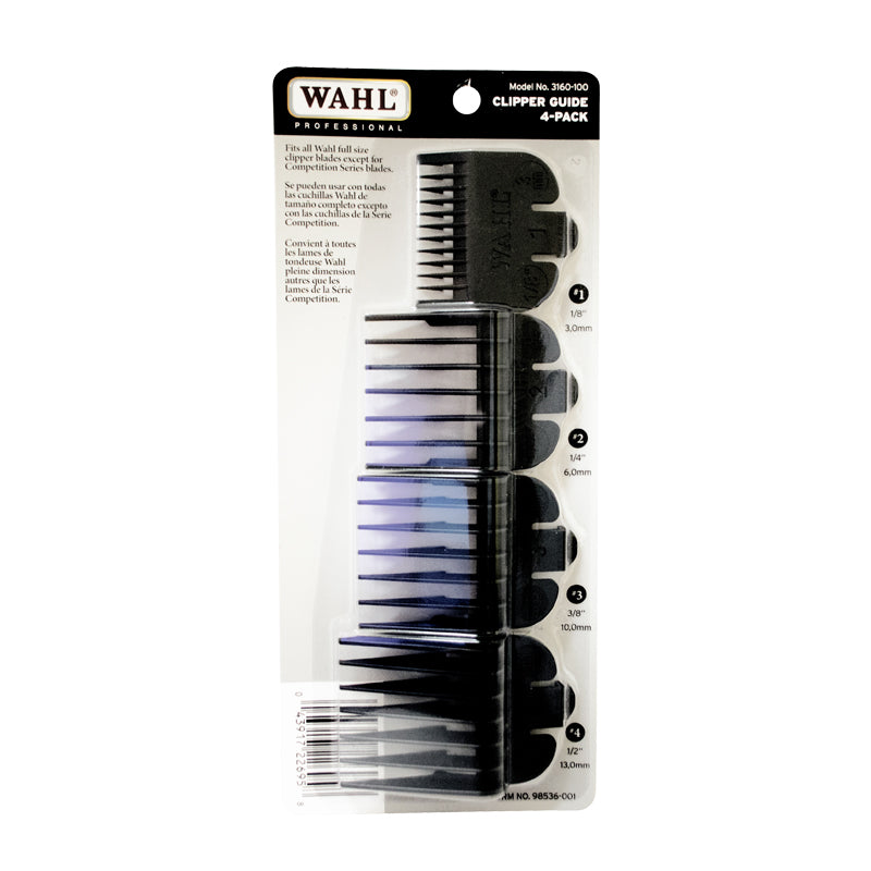 WAHL Adjustable Hair Clipper Guide Combs, 4-Pack (1, 2, 3, 4) - Model 3160-100 for Haircare & Styling Tools