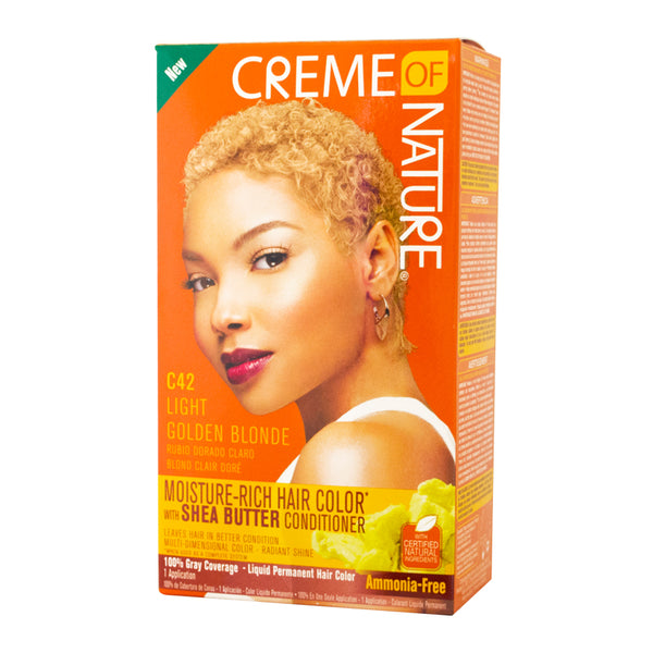 Moisture Rich Liquid Hair Color by Creme of Nature, C42 Light Golden Blonde, with Shea Butter Conditioner, 1 Application