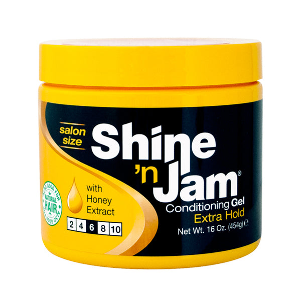 Shine 'n Jam Conditioning Gel - Extra Strong Hold, Frizz Control with Honey Extract, for Braids, Twists, Brush-Assisted Styling, 16 Oz Salon-Size Haircare Product