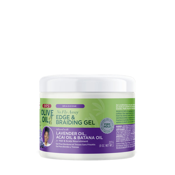 ORS Olive Oil Braidzone Edge & Braiding Gel - 8 oz Unisex Haircare Product with Lavender, Acai, Biotin for Normal Hair & Scalp, Fights Frizz, Creates Smooth Styles