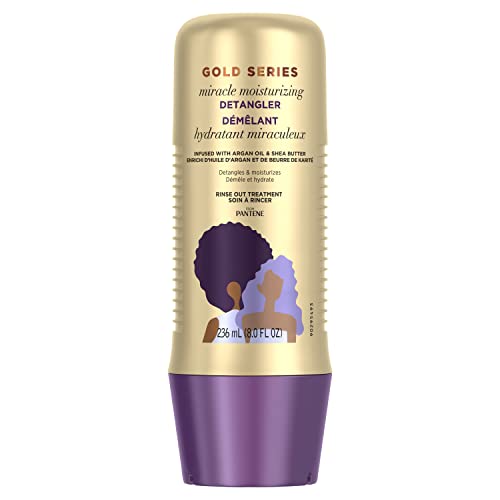Pantene Gold Series Haircare Detangler Treatment for Curly-Coily Hair - Argan Oil, Shea Butter, Moisture & Smoothing Benefits, 8 Fl Oz