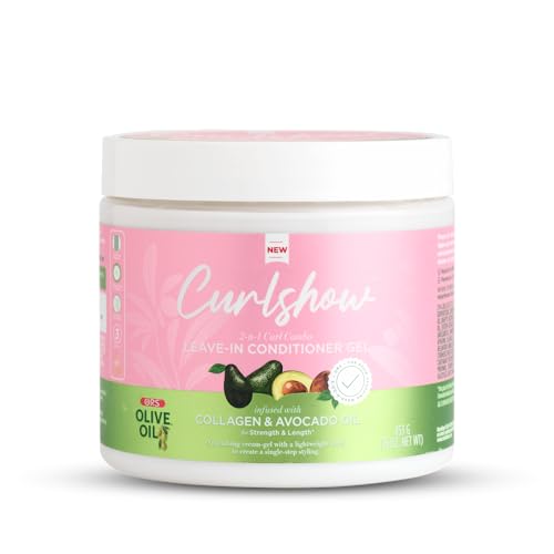 ORS Olive Oil Curlshow Haircare Leave-In Conditioner Gel, Lightweight, Infused with Collagen & Avocado Oil for Strength & Length (16.0 oz)