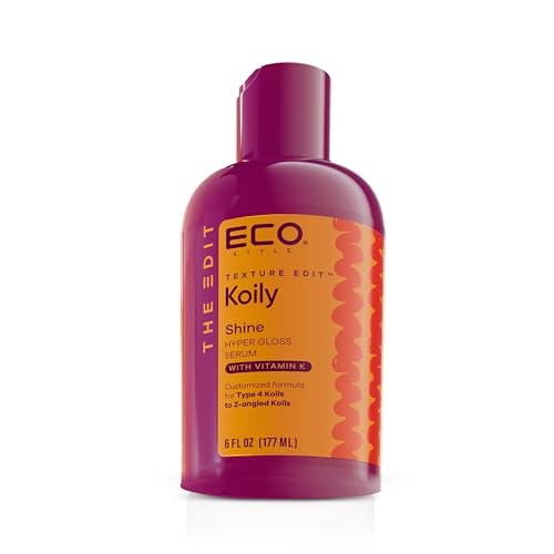 Eco Style Texture Edit Koily Shine Hyper Gloss Serum, 6 oz Sulfate-Free Hair Oil Moisturizer for Type 4 Curly Hair, Hydrating Rich Formula for Glossy Natural Glow & Frizz Control