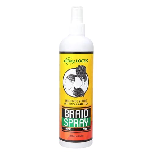 ALLDAY LOCKS Braid Spray Moisturizer - 12 oz Lightweight Frizz-Control Daily Haircare Foam for Braids, Dreadlocks, Hydrating Treatment for Women to Alleviate Itchy Dry Scalp, Moisturizing