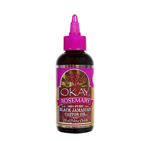 OKAY Pure Naturals Black Jamaican Castor Oil - Castor Oil for Hair Growth, Moisture for Skin, Face, Scalp, Eyelashes, Eyebrows - Hair Oil for Men & Women - Rosemary, 4 oz Glass Bottle