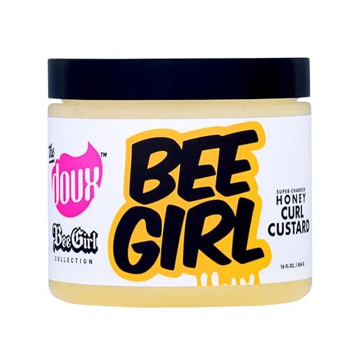 The Doux Bee Girl Honey Custard Curl Cream for Natural Curly Hair - Haircare with Honey, Aloe, Keratin, Vitamins, Moisturizer, Hydrating for Frizz Control, Moisture, Shine