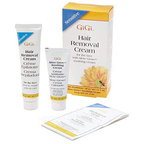 GiGi Gentle Sensitive Skin Hair Removal Kit - 1 Oz Face Hair Removal Cream, 0.5 Oz Slow Grow Soothing Cream for Body Care, Flawless Results
