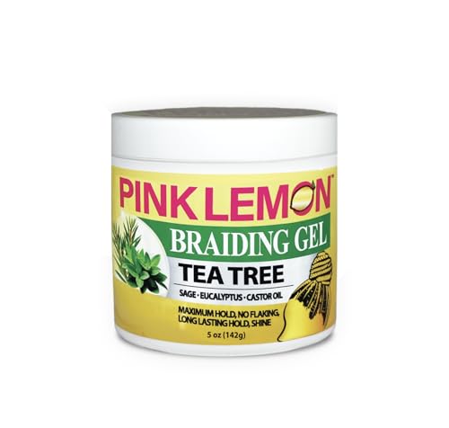 PINK LEMON Braiding Gel - Tea Tree - Maximum Hold, No Flaking, Long Lasting Hold, High Shine. For Micro, Inter, Dread, Faux, Loc, Twist, Braid, Edge. (5 oz)