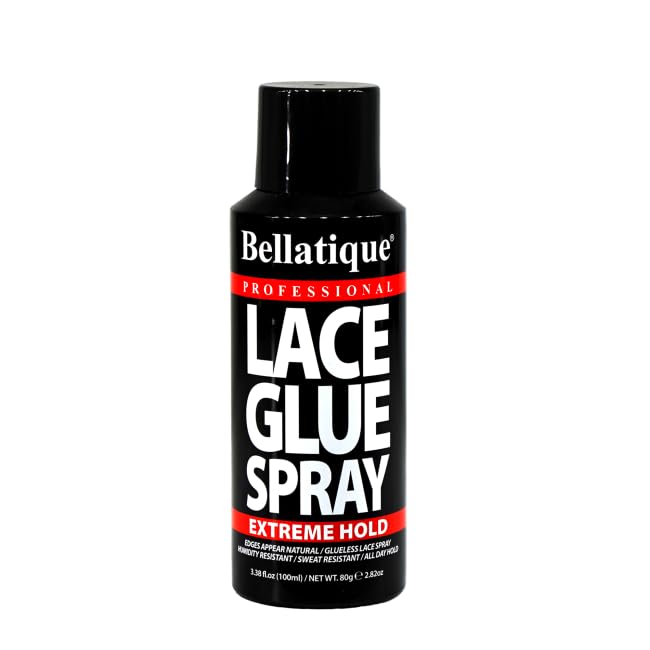 BELLATIQUE Lace Glue Spray - Extreme Hold. Edges Appear Natural, Humidity Resistant, Sweat Resistant, All Day Hold, Quick Drying, Flake Free, Easily Removed, Quick & Easy. (3 oz)