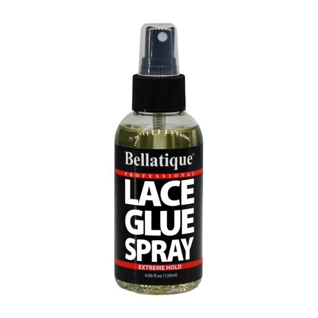 BELLATIQUE Lace Glue Spray (4.06 oz) - Extreme Hold. Edges Appear Natural, Humidity Resistant, Sweat Resistant, All Day Hold, Quick Drying, Flake Free, Easily Removed, Quick & Easy.