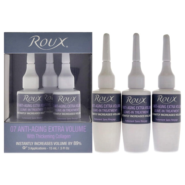 Roux Hydrolyzed Collagen Leave-In Haircare Treatment - Ampolletas 07 Extra Volume Formula with Vitamins, Hair Repair for Adults, Weekly Use, 3 Count (0.5 Fl Oz Each)