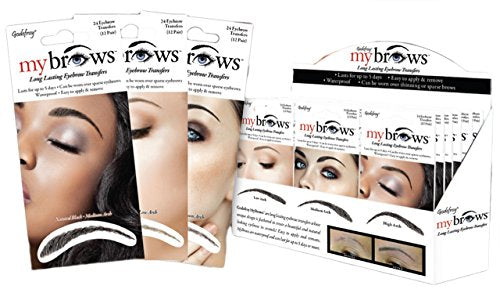 Godefroy MyBrows Long Lasting Eyebrow Transfers, Medium Arch, Dark Brown, 12-Pairs of Brows