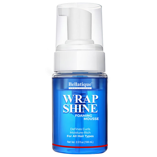 Bellatique Wrap Shine Foaming Mousse - Moisturizing Haircare Styling Product with Moisture-Rich, Flake-Free Formula for Curl Definition, Frizz Control, Lightweight Hold (3.5 oz, Normal & Dry Hair Types), Moisturize