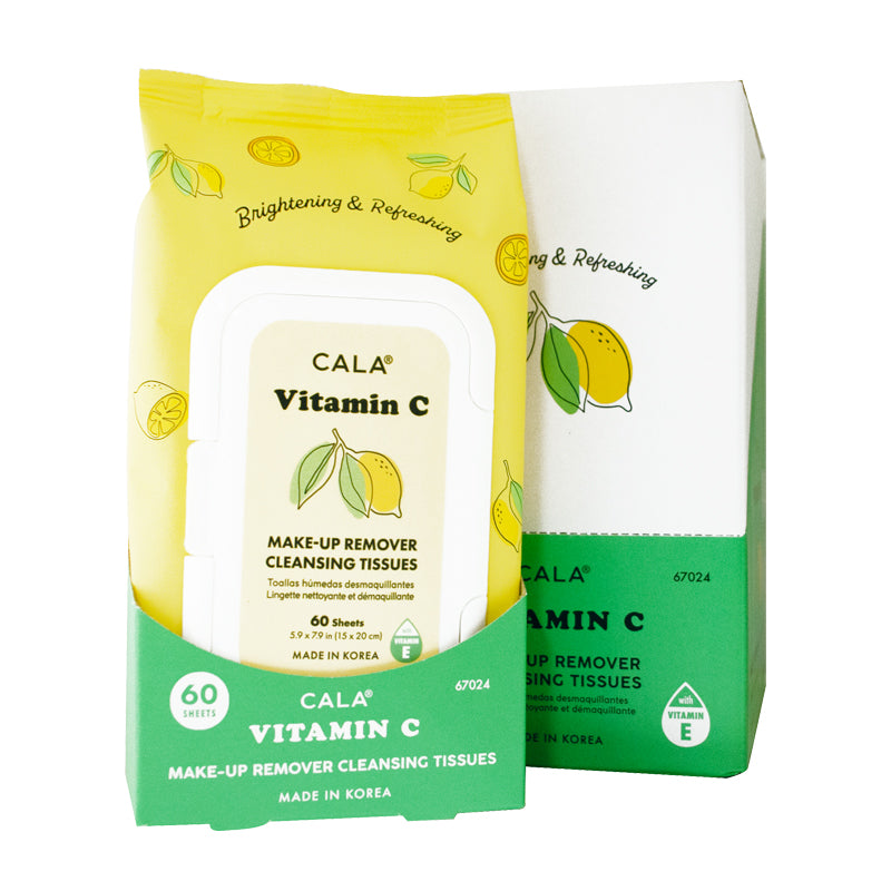 CALA Vitamin C Makeup Remover Cleansing Tissues, Removes Makeup + Waterproof Eye Makeup Without Irritation, Deep Cleansing Wipes Leave Skin Soft Smooth Moisturized, 60 Sheets