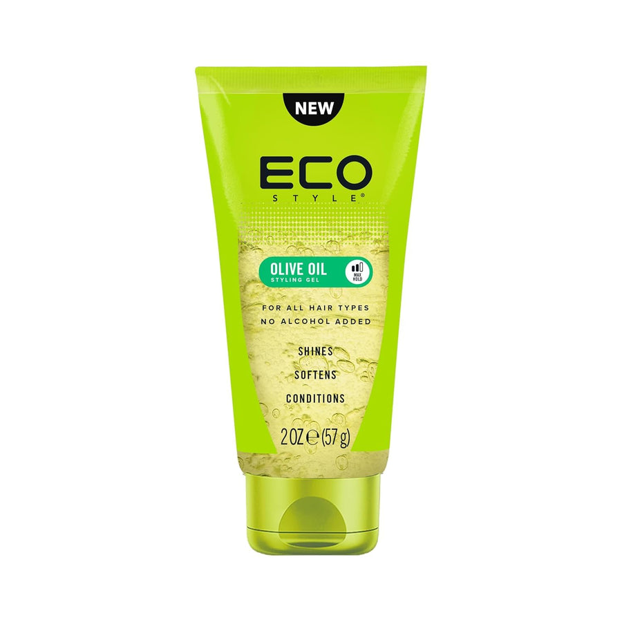 Eco Style Olive Oil Hair Gel - 2 oz Travel Size Maximum Hold Haircare Gel with Argan Oil, Coconut, Moisture for Smooth Shiny Hair, Frizz Control, On-the-Go Grooming