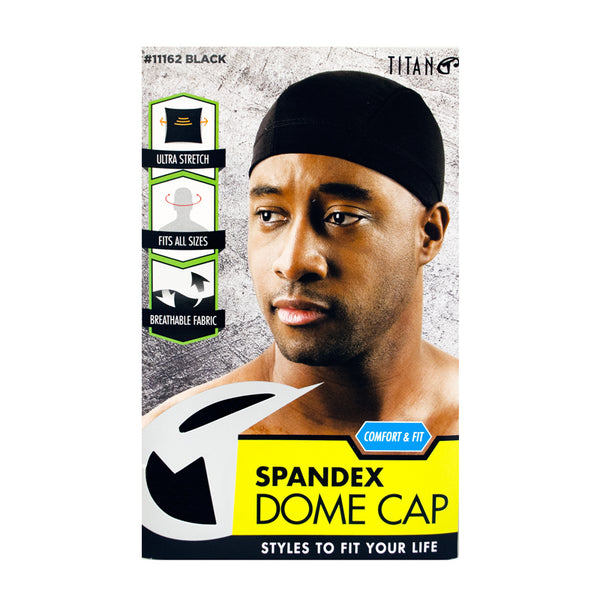 TITAN Soft Spandex Dome Cap - Ultra-Stretch, Breathable Men's Hair Accessory for Waves' Secure Lightweight Base, Daily Wear, Black