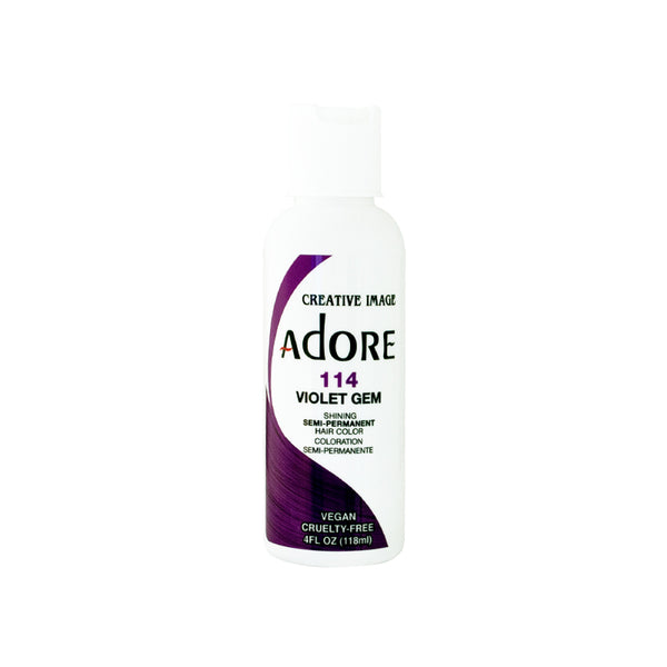 Adore Semi Permanent Hair Color (114 Violet Gem) | Vegan & Cruelty-Free Purple Hair Dye | No Ammonia, No Peroxide, No Alcohol | 4 Fl Oz