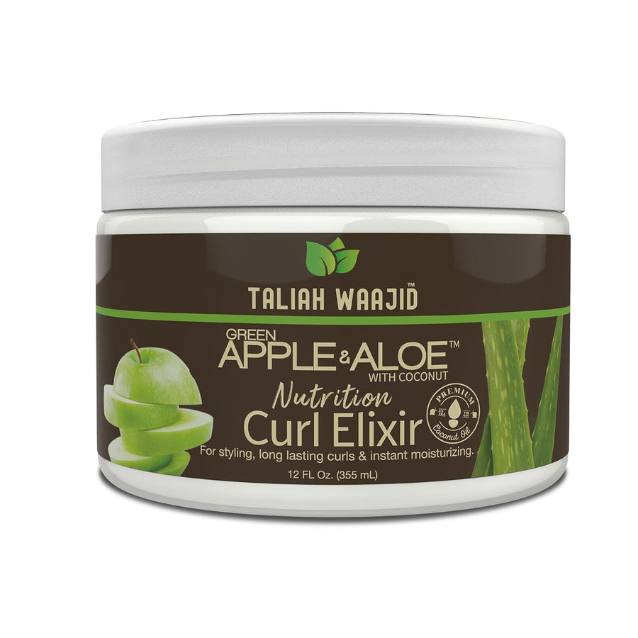 Taliah Waajid Green Apple & Aloe Nutrition Curl Elixir 12oz – Curl Defining Leave-In Conditioner for Natural Hair, Moisturizes, Strengthens, Reduces Frizz, Enhances Shine