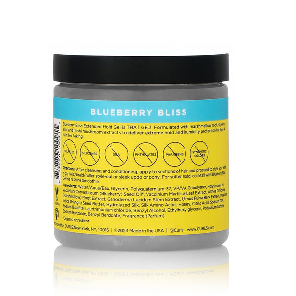 Curls Blueberry Bliss Extended Hold Gel - 8 oz, Flake-Free Strong Hold Curly Hair Gel for Styling Type 4 Hair, No Dryness or Stiffness, Humidity Protection, Achieve Flawless Slicked-Down Coils