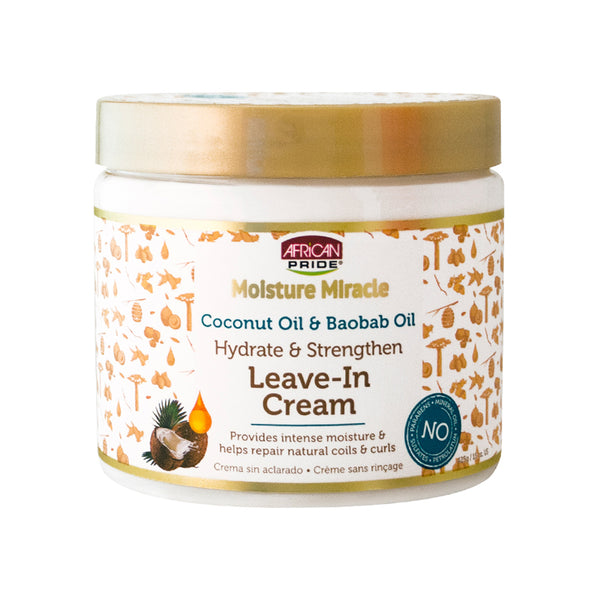 African Pride Moisture Miracle Coconut Oil & Baobab Oil Leave-In Cream - Provides Intense Moisture & Helps Repair Natural Coils & Curls, Hydrates & Strengthens Hair, 15 oz