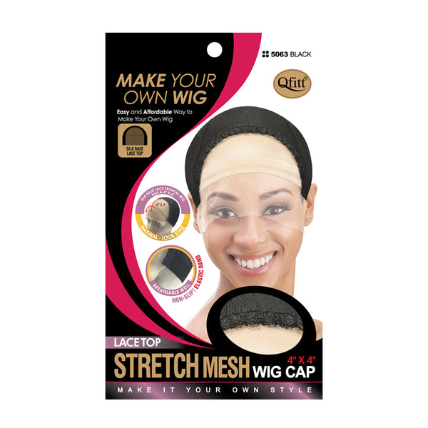 Qfit Make Your Own Wig Stretch Mesh 4X4 Lace Top Wig Cap #5063 - Black