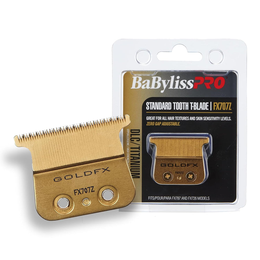 BaBylissPRO GoldFX Replacement Blades FX707Z Standard & Fine-Tooth T-Blades for Outlining Hair Trimmers FX787 FX799 LoPROFX FX726 FX729 DLC Titanium Coating - Smooth