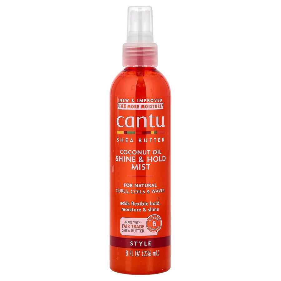 Cantu Coconut Oil & Olive Oil Shine-Hold Mist with Shea Butter - Moisturizing Haircare Styling Mist for Curly, Natural Hair, 8 fl oz, Moisture