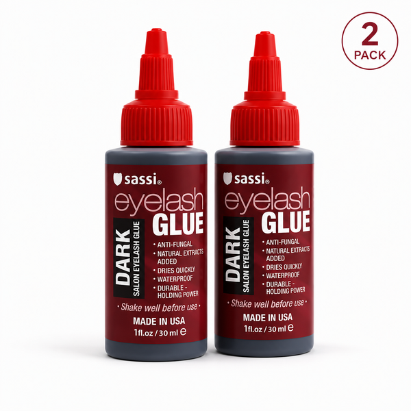 Sassi Dark Lash Glue (Pack of 2) - 1 oz/30 ml Salon-Grade Latex Adhesive, Quick-Drying, Gentle, Infused with Natural Extracts for Strip & Individual Lashes