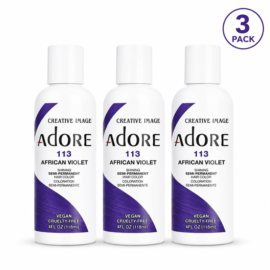 Adore Gentle Semi-Permanent Hair Color - Vegan, Cruelty-Free Dye (Pack of 3) - 4 Fl Oz 113 African Violet