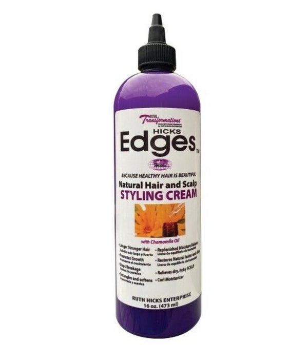 HICKS Edges Natural Hair and Scalp Styling Cream with Chamomile Oil - 16 oz, Purple w/white label, 1, 16.0 Ounce