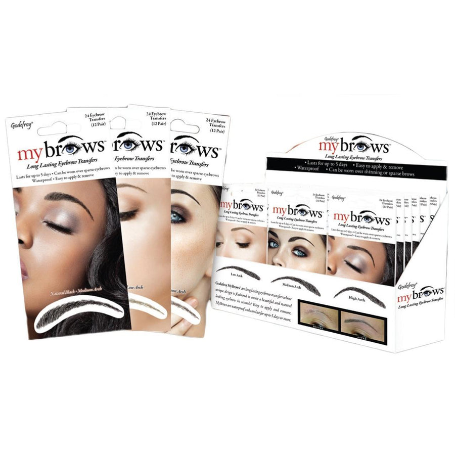 Godefroy MyBrows Long Lasting Eyebrow Transfers, Low Arch, Medium Brown, 12-Pairs of Brows