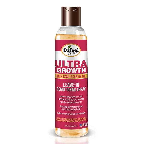 Difeel Ultra Growth Basil & Castor Hair Oil Leave-In Conditioner Spray, Haircare Restore Treatment, 6 oz.