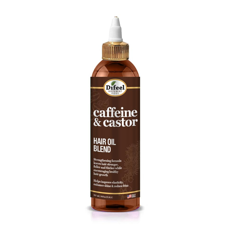 Difeel Caffeine & Castor Hair Oil Blend for Thicker, Fuller-Looking Hair 8 oz. - Nourishing Scalp & Hair Oil Treatment,
