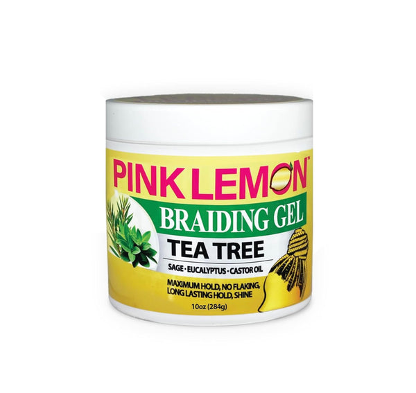 PINK LEMON Braiding Gel - Tea Tree - Maximum Hold, No Flaking, Long Lasting Hold, High Shine. For Micro, Inter, Dread, Faux, Loc, Twist, Braid, Edge. (10 oz)