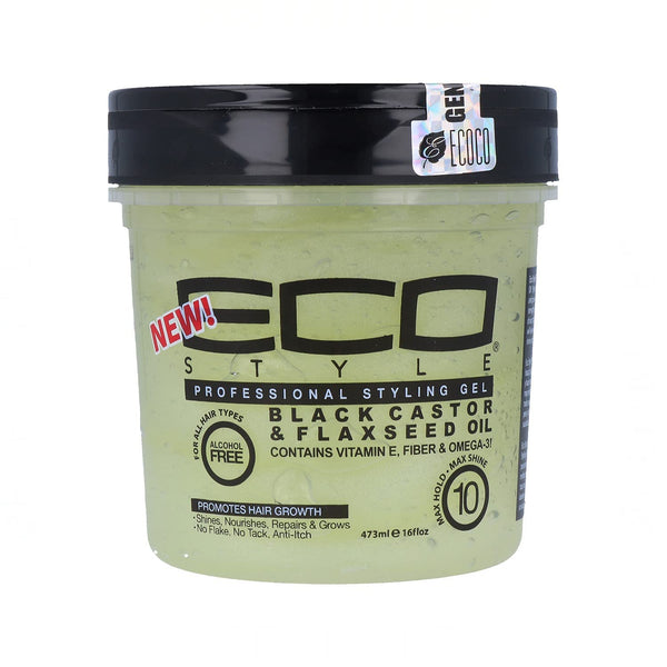 Ecoco Eco Style Gel - Black Castor Flaxseed Oil - Long Lasting Shine - Nourishes And Repairs Damaged Hair - Promotes Healthy Scalp - Provides Superior And Weightless Hold - Effortless Style - 16 Oz