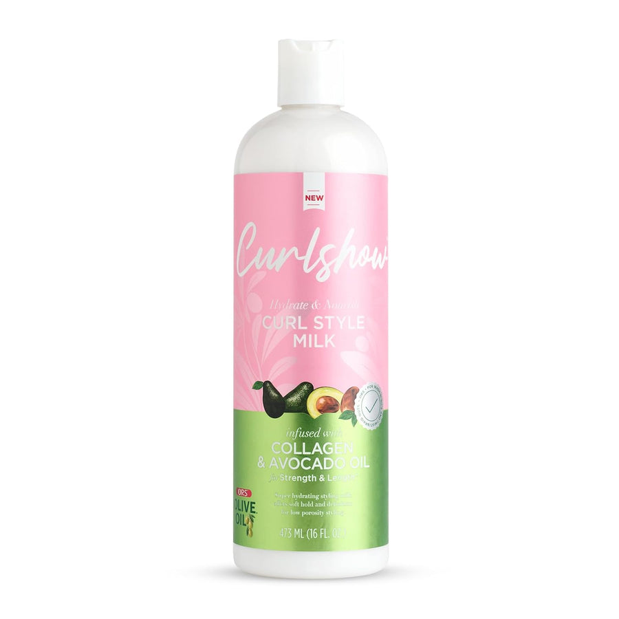 ORS Olive Oil Curlshow Curl Style Milk, Infused with Collagen & Avocado Oil, for Dry Hair Strength & Length (16.0 oz)