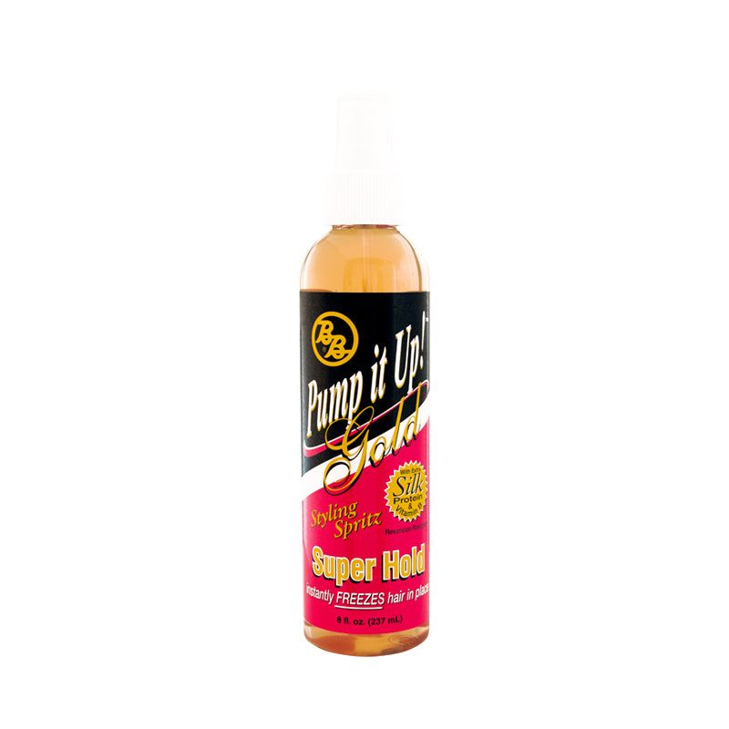 Bronner Bros Pump It Up Gold Spritz - 80% Formula, Alcohol-Free Hair Styling Spritz, Healthy Shine, Long Lasting Hold Haircare