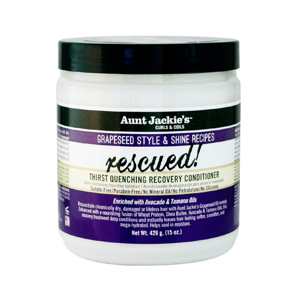 Aunt Jackie's Grapeseed Style and Shine Recipes Thirst Quenching Hair Recovery Conditioner Repair Remedy, Hydrating Haircare Blend, Moisturizer, Seals in Moisture, 15 oz