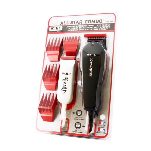 Wahl Professional All Star Combo, Corded Designer Clipper & Peanut Trimmer Set, Adjustable Taper Lever, Complete Kit