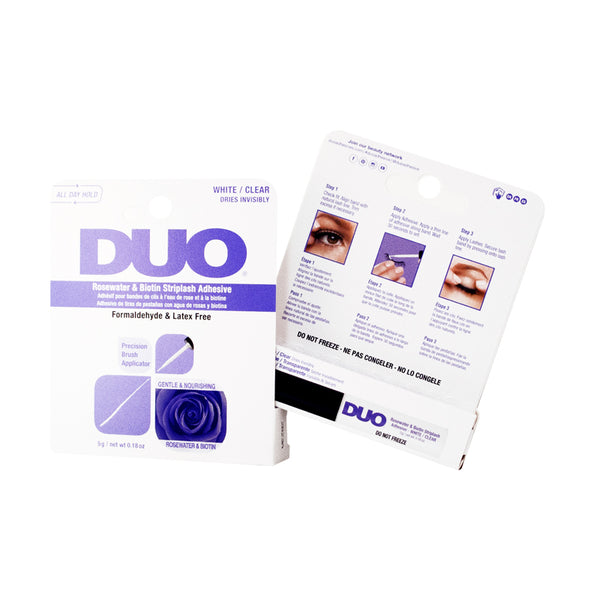 DUO Rosewater & Biotin Eyelash Glue - Clear Strip Lash Adhesive with Brush Applicator, All Day Hold, 0.18 oz