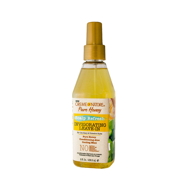 Creme of Nature Pure Honey Scalp Refresh Leave-In Conditioner, With Aloe Vera, Peppermint & Honey, Detangles & Moisturizes Hair & Scalp, Ideal for Braids, 8 oz