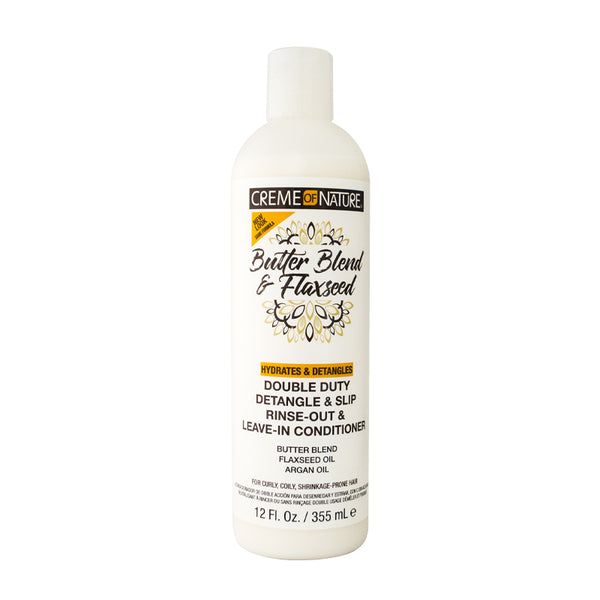 Creme of Nature Double Duty Detangle and Slip Rinse-Out and Leave-In Conditioner with Butter Blend, Flaxseed and Argan Oil, Moisture-Rich, Multi-Use Detangling for Natural Hair, 12 oz