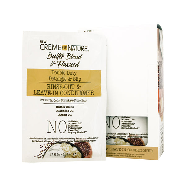 Creme of Nature Double Duty Detangle and Slip Rinse-Out and Leave-In Conditioner with Butter Blend, Flaxseed and Argan Oil, Moisture-Rich, Multi-Use Detangling for Natural Hair, 1.75 oz