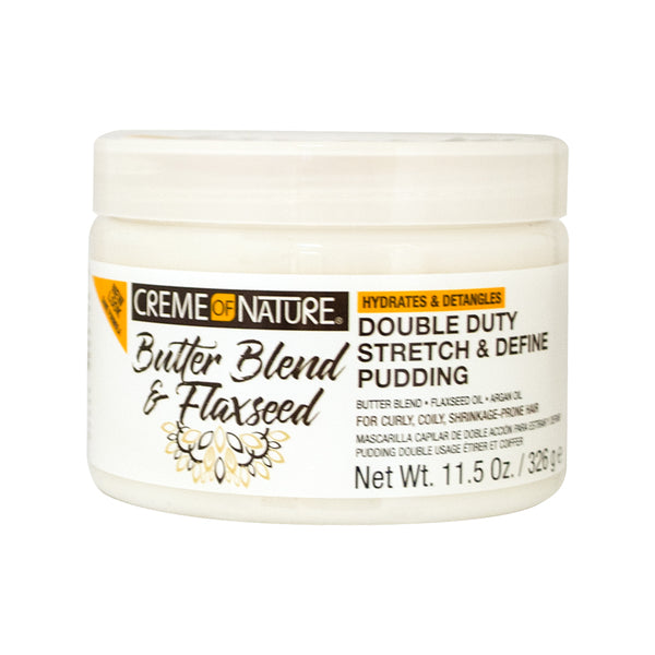 Creme of Nature Double Duty Stretch and Define Pudding with Butter Blend Flaxseed and Argan Oil, Moisture-Rich Anti-Shrinkage Curl-Defining Cream for Natural Hair Styling, 11.5 oz