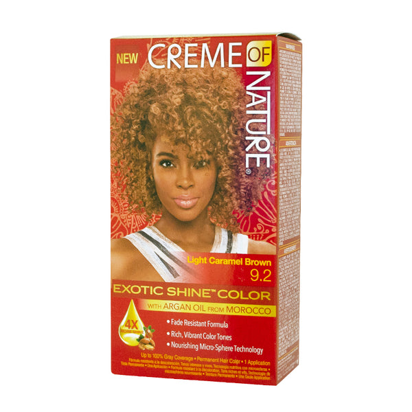 Creme of Nature, Exotic Shine Hair Color, 9.2 Light Caramel Brown, with Argan Oil from Morocco, 1 Application